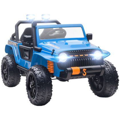 AIYAPLAY Elektrische Kinderauto 12V 7Ah Accu Met 2.4G Afstandsbediening Ouder-kindzitje Muziek LED Lichten 3-8 jaar Blauw | Aosom.nl