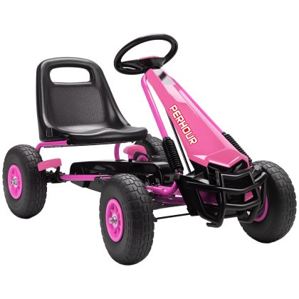 AIYAPLAY Pedal-gokart voor kinderen, in hoogte verstelbare zitting, EVA-wielen, rem, koppeling, 3-8 jaar, Roze