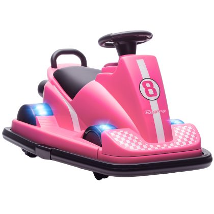 AIYAPLAY Autoscooter voor kinderen, 360° draaibaar, stuur, LED-lichten, muziekfunctie, 3-8 jaar, Roze