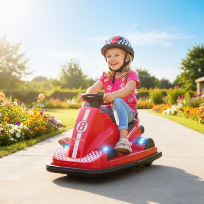 AIYAPLAY Autoscooter voor kinderen, 360 graden draaibaar, stuur, LED-lampjes, muziekfunctie, 3-8 jaar, Rood