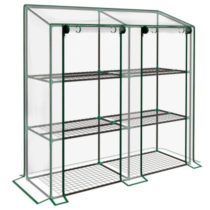 Outsunny minikas, 3 niveaus, 6 draadplanken, 2 openingen, folie, Transparant