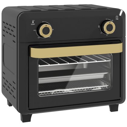 HOMCOM Mini-oven Hetelucht Airfryer 10L Timer Binnenverlichting Zwart Compact Keukenapparaat Gezond Koken 80-230°C 360° Luchtcirculatie | Aosom.nl