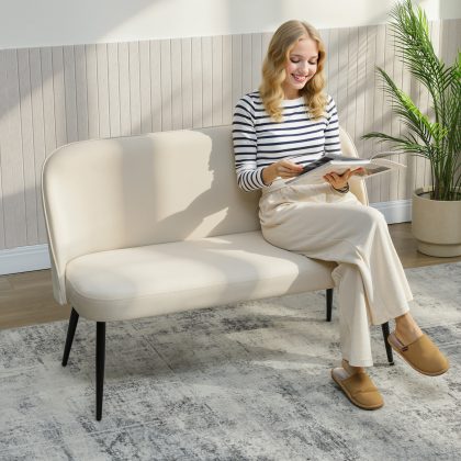 HOMCOM 2 zits bank, ergonomisch gebogen rugleuning en hoogresilient schuim, fluweelachtige stof, tot 220 kg, 127 x 63 x 84,5 cm, Beige | Aosom.nl
