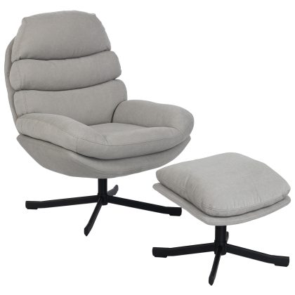HOMCOM Relaxfauteuil met Hocker en Zachte Chenille-stof 360° Draaibaar Brede Zitting voor Kruisbenen tot 120 kg, Lichtgrijs | Aosom.nl