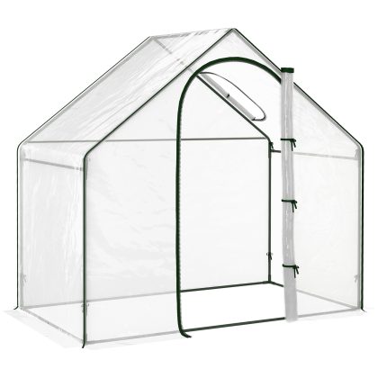 Outsunny foliekas, ruime loopruimte, dakvenster, oprolbare deur, roestvrijstalen frame, 180 x 100 x 168 cm, transparant | Aosom.nl