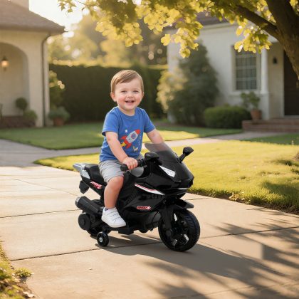 AIYAPLAY Elektrische motor voor kinderen, toeter, koplampen, muziekfunctie, 2,5 km/u, Zwart