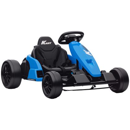 AIYAPLAY 24V Elektrische Go-Kart, driftmodus, verstelbare stoel, 5-punts veiligheidsgordel, muziekfunctie, toeter, 6-12 jaar Blauw