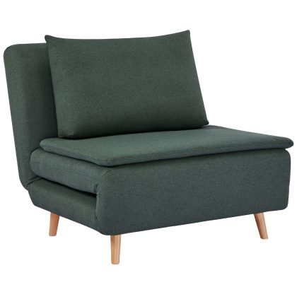 HOMCOM 3-in-1 slaapfauteuil met bedfunctie, ligfauteuil, verstelbare rugleuning, beukenhouten poten, kussen, Donkergroen
