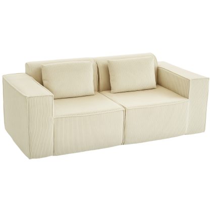 HOMCOM 3-zitsbank, zachte schuimstructuur, brede armleuningen, 2 kussens, manchesterbekleding, beige