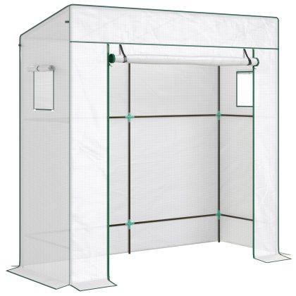 Outsunny Tomatenkas in PE-folie met oprolbare deur, gaasraampjes, schuin dak 196 x 77 x 197 cm Wit