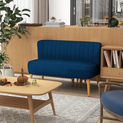 HOMCOM Sofa retrodesign 2-zits sofa, houten poten, 117 cm x 56,5 cm x 77 cm, Blauw