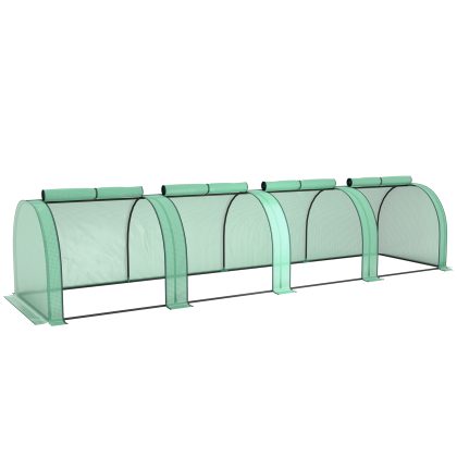 Outsunny Tunnelkas, 4 ramen met ritssluiting, stalen frame, stevige hoes, 395 x 100 x 80 cm, groen
