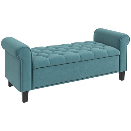 HOMCOM bankje slaapkamer, stijlvol met opbergruimte, Soft-Close-scharnier, Beschermende viltvoetjes, tot 120 kg, 120 x 60 x 75 cm, groen | Aosom.nl