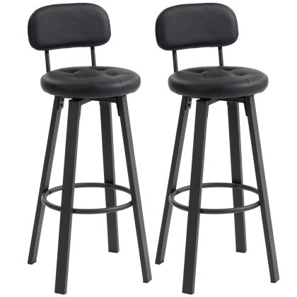 HOMCOM Set van 2 barkrukken, kunstlederen bekleding, gewatteerde zitting, voetensteun, rugleuning, metalen frame, zwart