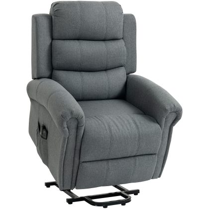 HOMCOM Massagestoel met opstaanfunctie, relaxfauteuil, vibratiekoppen, met kantelfunctie, linnenlook, grijs