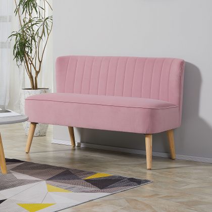 HOMCOM 2-Zitsbank Stoffen Bank voor Woonkamer Moderne Gestoffeerde Bank met Comfortabele Zitting en Stabiel Lounge Sofa Roze 138x73x82cm | Aosom.nl