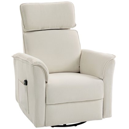 HOMCOM Elektrische relaxfauteuil met ligfunctie, verstelbare rugleuning en hoofdsteun voor woonkamer, crèmewit