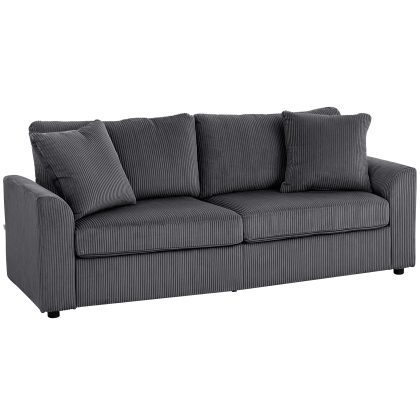 HOMCOM 3-zitsbank met sierkussens, cordbank voor woonkamer, slaapkamer, 212 cm breed, Donkergrijs