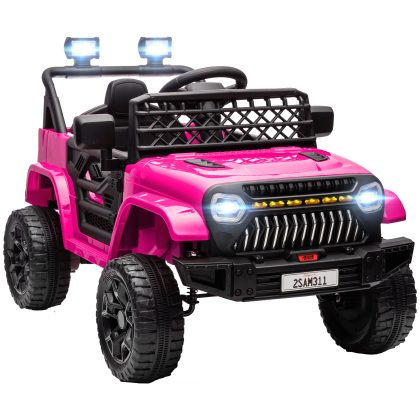 AIYAPLAY Elektrische kinderauto 12V met 2,4 GHz afstandsbediening, 2 motoren, claxon, LED, muziek voor 3-8 jaar Roze