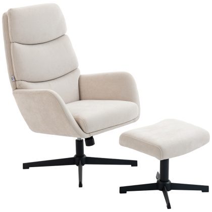 HOMCOM Gepolsterde fauteuil met voetenbank, loungefauteuil met hoge rugleuning, metalen basis, voor woonkamer, slaapkamer, beige