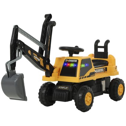 AIYAPLAY Zitbagger Opzit Graafmachine voor Kinderen Draaibare Carrosserie 30° Verstelbare Rugleuning Muziek & Lichtjes Veilig Spelen | Aosom.nl