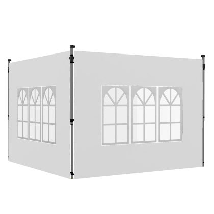 Outsunny set van 2 zijwanden voor paviljoen 3x3/3x4 m, zijwand met raam, waterdicht wit