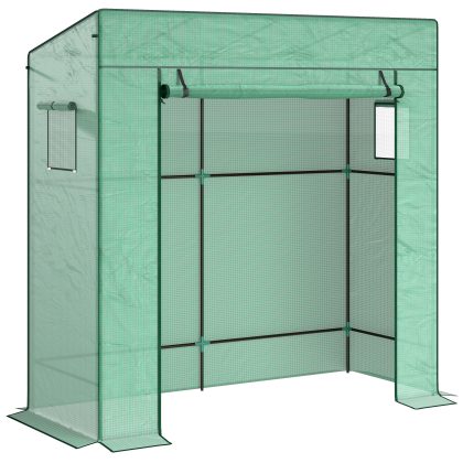 Outsunny Tomatenkas Foliekas met oprolbare deur, gaasramen, schuin dak, 196 x 77 x 197 cm, groen