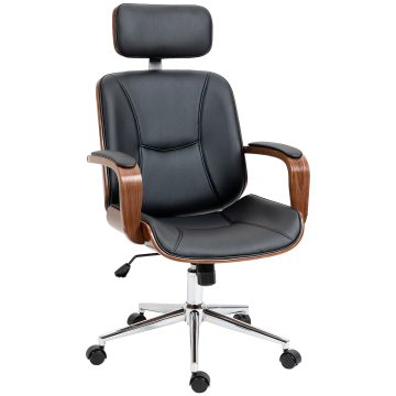 Vinsetto Bureaustoel ergonomische bureaustoel met hoge rugleuning, afneembare hoofdsteun voor thuiswerk Zwart