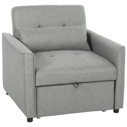 HOMCOM 3-in-1 slaapfauteuil, uitschuifbare sofabed-fauteuil met verstelbare rugleuning, grijs