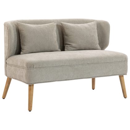 HOMCOM Tweezitsbank, 23 cm dikke schuimzitting, Incl. 2 kussens, Ergonomisch ontwerp, rubberhouten poten, tot 220 kg, 117x65x78,5 cm, Beige | Aosom.nl
