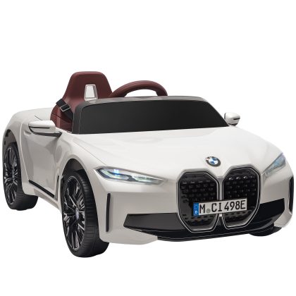 HOMCOM Elektrische Kinderauto, oplaadbare accu, 3-8 jaar tot 30kg, 3-5 km/u, met afstandsbediening, multimediaspeler, wit | Aosom.nl