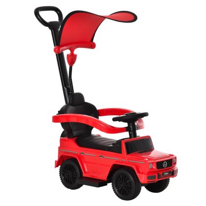 HOMCOM Loopauto met duwstang Mercedes-Benz G350 glijvoertuig met stuur 3-in-1 duwauto voor 18-36 maanden kinderen Rood