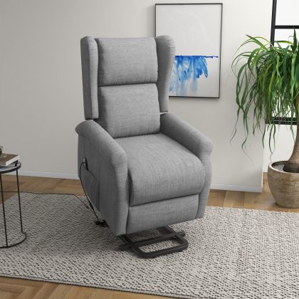 HOMCOM Opstastoel Elektrisch Verstelbaar TV-Stoel Ligfunctie Comfortabele Linnen Bekleding 135° Kantelbaar Grijs | Aosom.nl