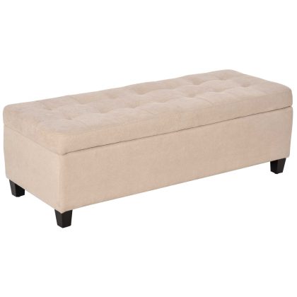 HOMCOM Gestoffeerde Bank met Opbergruimte, Knopenstiksels, tot 120 kg, 125 x 49 x 41,5 cm, Beige
