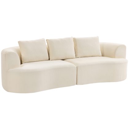 HOMCOM 3-zitsbank, 260 cm chenille sofa met brede zitvlakken, pocketveren, hoogwaardig schuim, 3 kussens, crème-wit