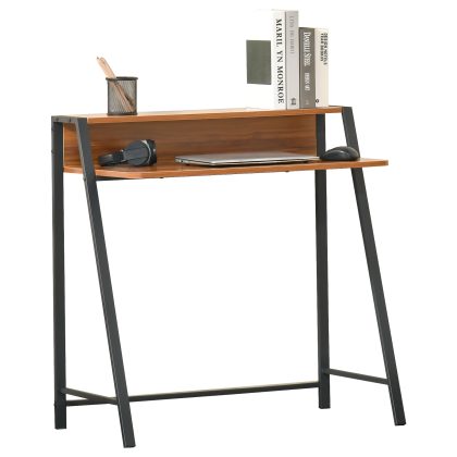 HOMCOM Bureau Computertafel met Lade Kabeldoorvoer Walnoot Houtlook Zwart Frame 120x60x75 cm Minimalistisch Ontwerp Max 20 kg | Aosom.nl