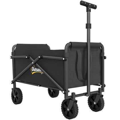 Outsunny Bolderkar Opvouwbaar Handkar 360° Tuinwagen met Verstelbare Handgreep Strandkar tot 60 kg voor Sport Winkelen Zwart