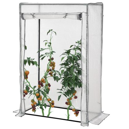Outsunny Broeikas met PE-roosterfolie Winterbestendig Kweekkas van Staal Foliebroeikas voor Balkon en Tuin met Deur 101 x 50 x 150 cm Wit | Aosom.nl