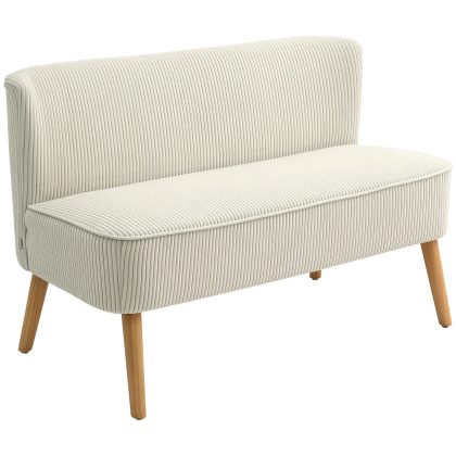 HOMCOM 2 zits bank, retro stijlvol design, houten poten, compact formaat, ruimtebesparend ontwerp, tot 150 kg, 117x56,5x77 cm, Crème Wit | Aosom.nl