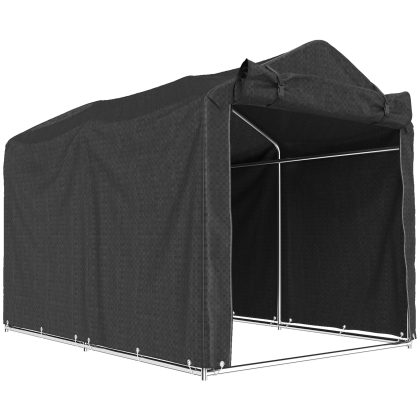 Outsunny tentgarage, PE-materiaal, waterdicht en UV-bestendig, met Oproldoor, verzinkt metalen frame, met grondsteken, 220x157x165cm, Zwart | Aosom.nl