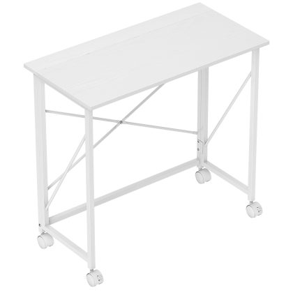HOMCOM Bureau met Wielen Inklapbaar Bureau met Stalen Frame voor Woonkamer Slaapkamer 80 x 40 x 75 cm Wit