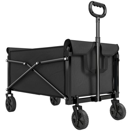 Outsunny 80 L festivalkar op wielen, compacte opvouwbare tuinwagen met verstelbare handgreep, Zwart