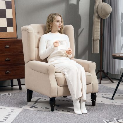 HOMCOM Elegante oorfauteuil, dik gewatteerd, afneembare bekleding, 74 x 87 x 102 cm, Beige