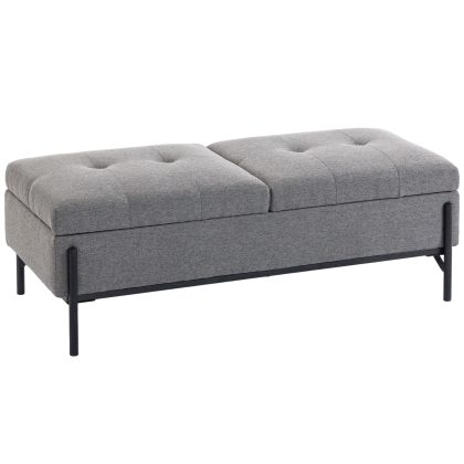 HOMCOM Opbergbank van linnen, bedbank met 2 compartimenten, klapdeksels en extra dikke bekleding, 117 x 50 x 44 cm