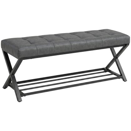 HOMCOM Schoenenbank, halbank met kunstlederen kussen, 112 x 37 x 47 cm, donkergrijs