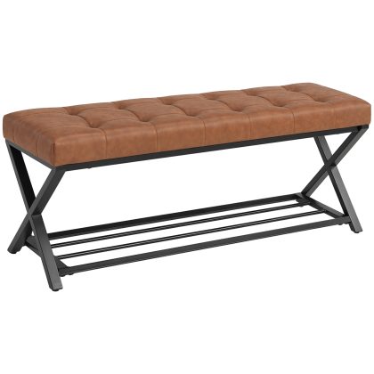 HOMCOM Schoenenbank, entreebank met kunstlederen bekleding, 112 x 37 x 47 cm, Bruin