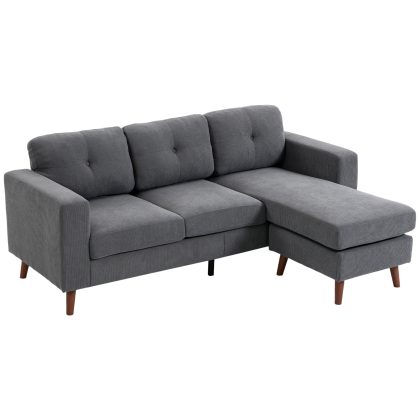 HOMCOM Hoekbank 192 cm L-vorm 3-zits bank met omkeerbare chaiselongue, cord-look, voor kleine ruimte, Donkergrijs