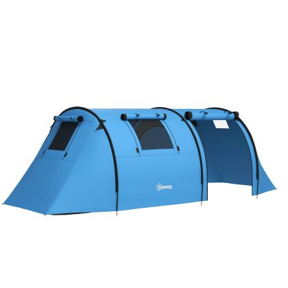 Outsunny Campingtent voor 3-4 personen stabiel waterdicht familietent met slaapkamer woonkamer 3000mm waterkolom Hemelsblauw