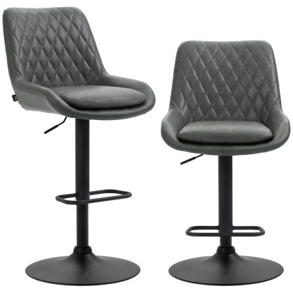 HOMCOM Barkruk met Rugleuning en Voetsteun, In Hoogte Verstelbaar, Comfortabel Zacht Gevoerd Linnen-look 51x59x117cm Donkergrijs | Aosom.nl