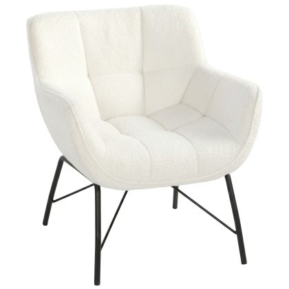HOMCOM Moderne accentstoel, Sherpa-fleece fauteuil met gebogen rugleuning, geïntegreerde armleuningen, metalen poten, crèmewit